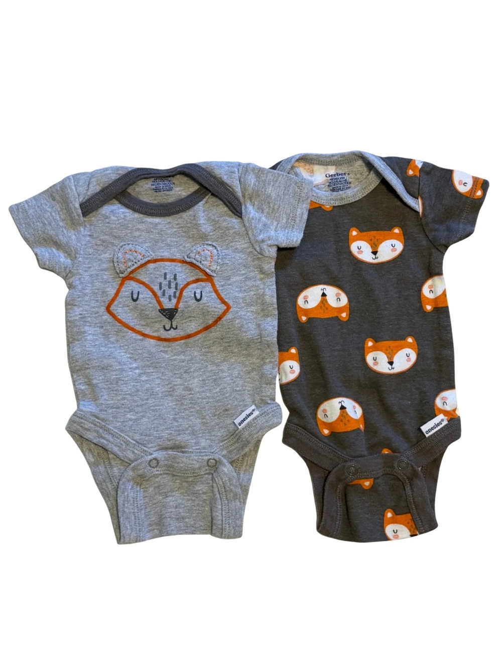 Gerber Gray & Charcoal Fox Print Baby One-Piece Bodysuit Set (2-Pack)
